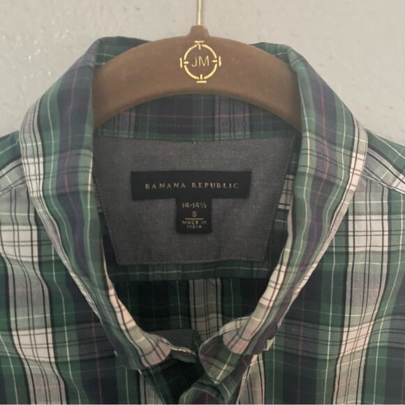 Banana Republic Green & Navy Plaid Button Up Shirt Size Small - Picture 3 of 6
